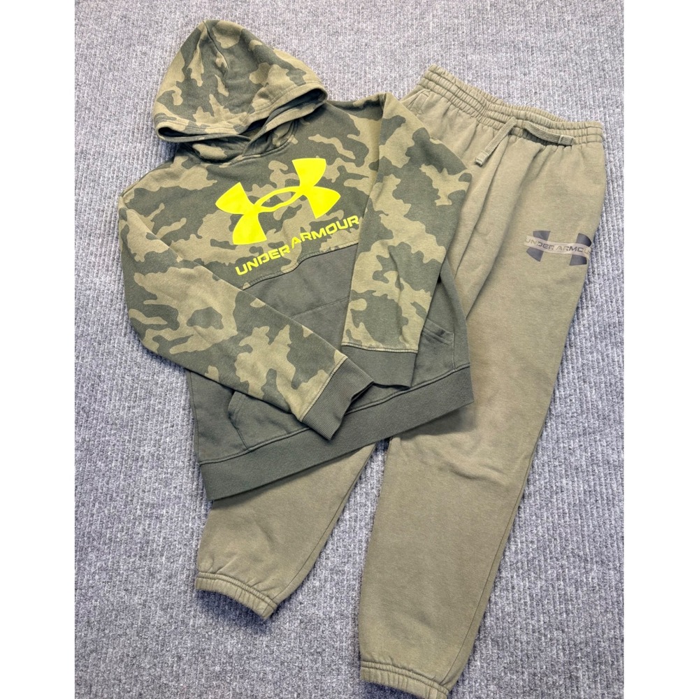 Under Armour Boys Camo Hoodie and Joggers Fleece Tracksuit Set Olive Green Sz M